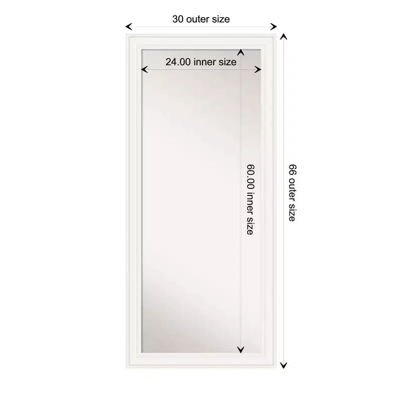30" x 66" Non-Beveled White Full Length Floor Leaner Mirror