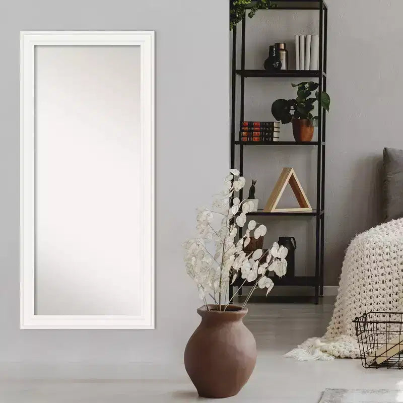 30" x 66" Non-Beveled White Full Length Floor Leaner Mirror