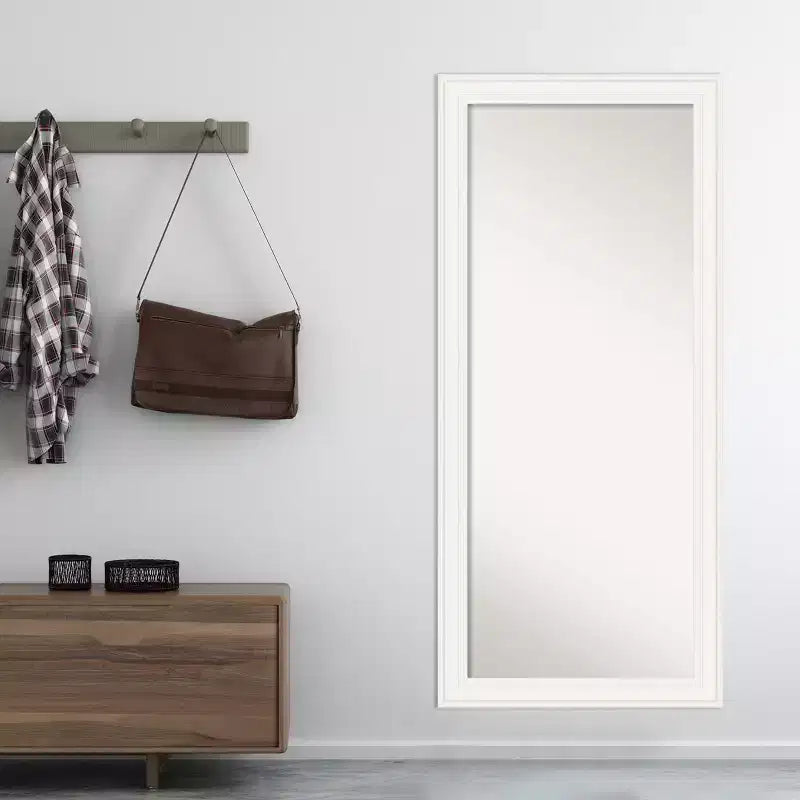 30" x 66" Non-Beveled White Full Length Floor Leaner Mirror