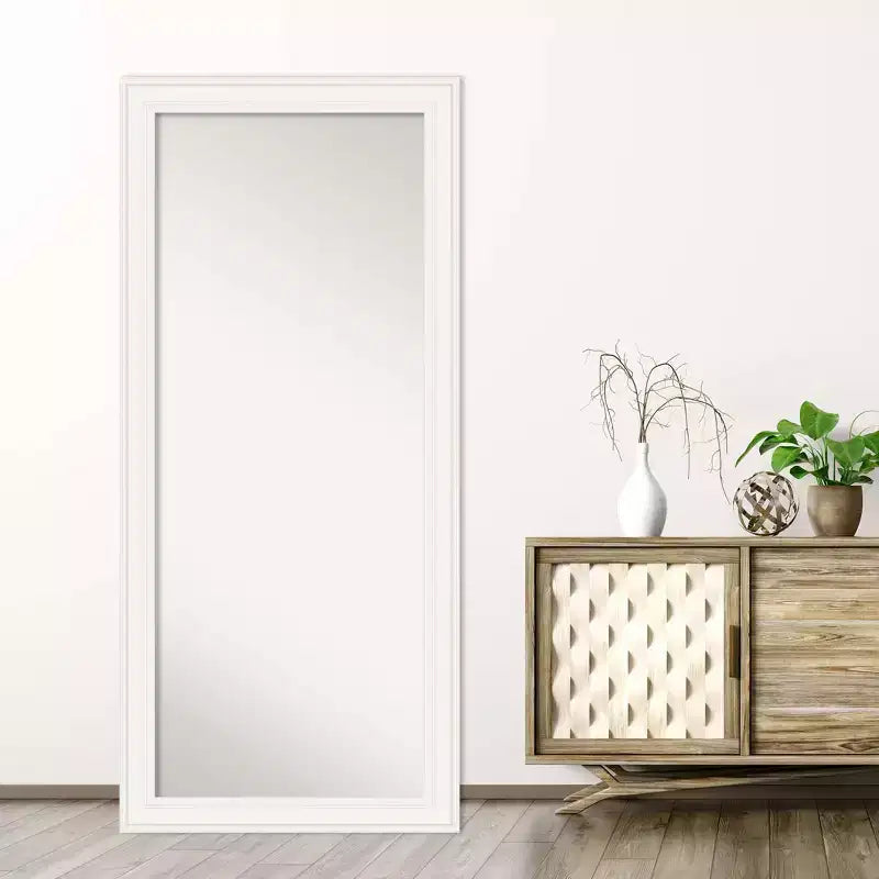 30" x 66" Non-Beveled White Full Length Floor Leaner Mirror