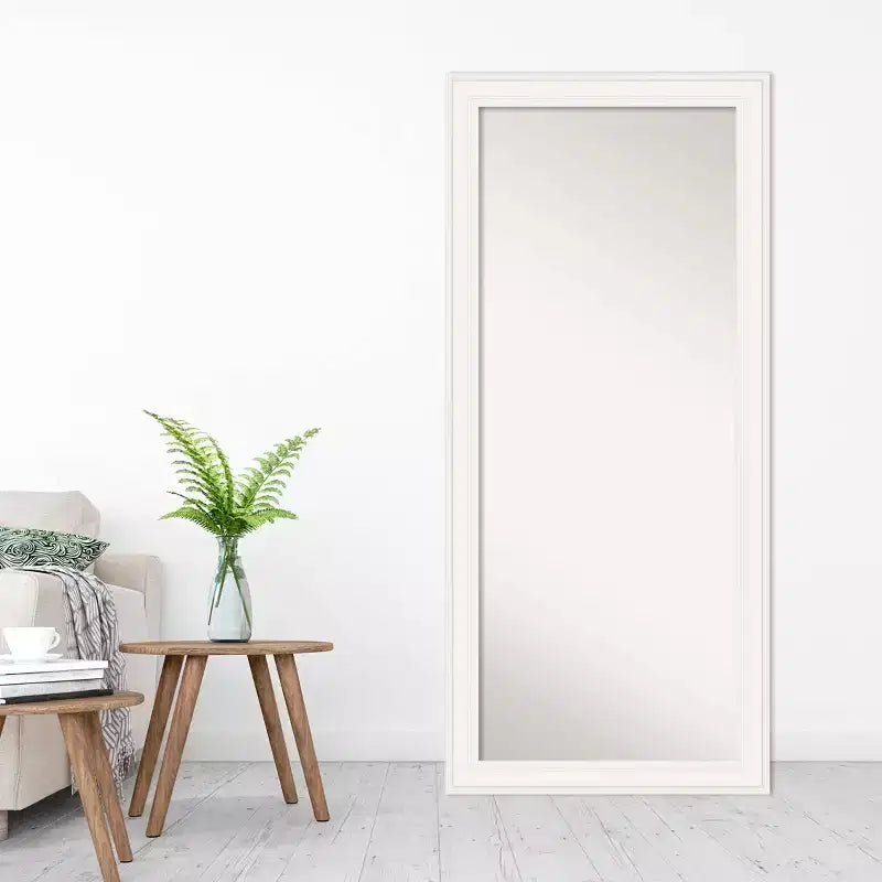30" x 66" Non-Beveled White Full Length Floor Leaner Mirror