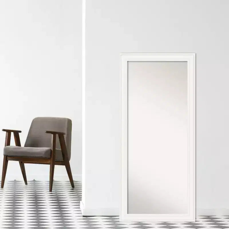 30" x 66" Non-Beveled White Full Length Floor Leaner Mirror