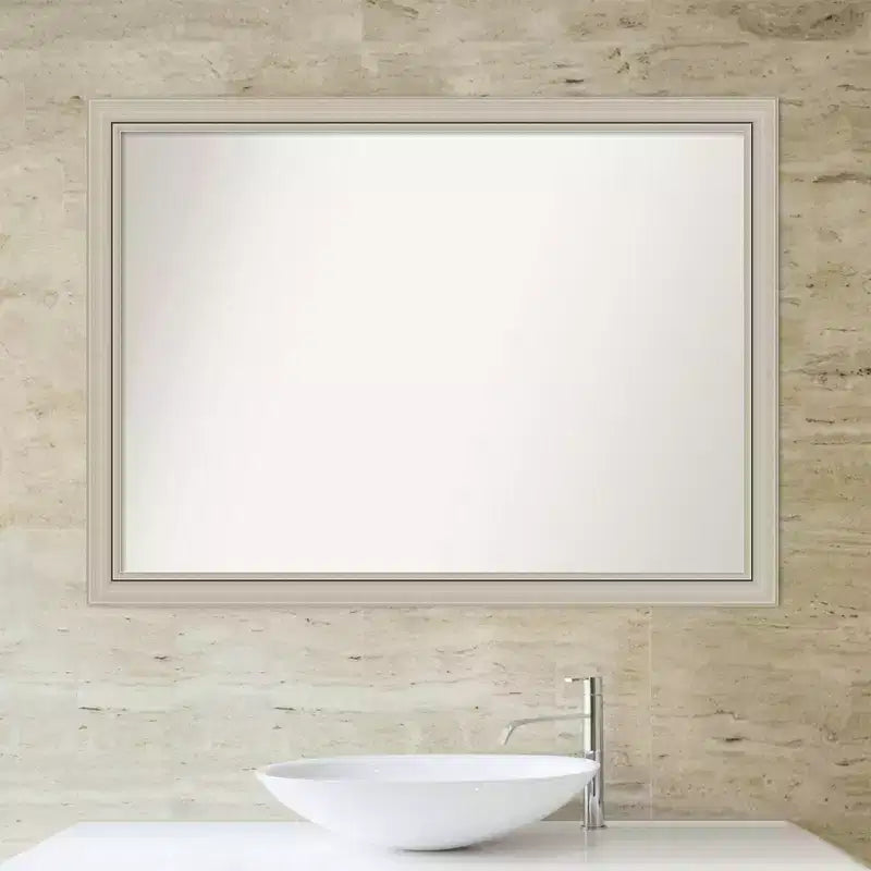 42" x 31" Non-Beveled Silver Narrow Wood Bathroom Wall Mirror