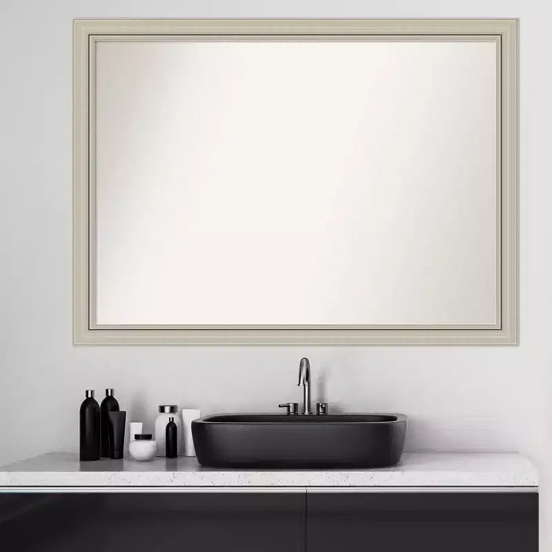 42" x 31" Non-Beveled Silver Narrow Wood Bathroom Wall Mirror