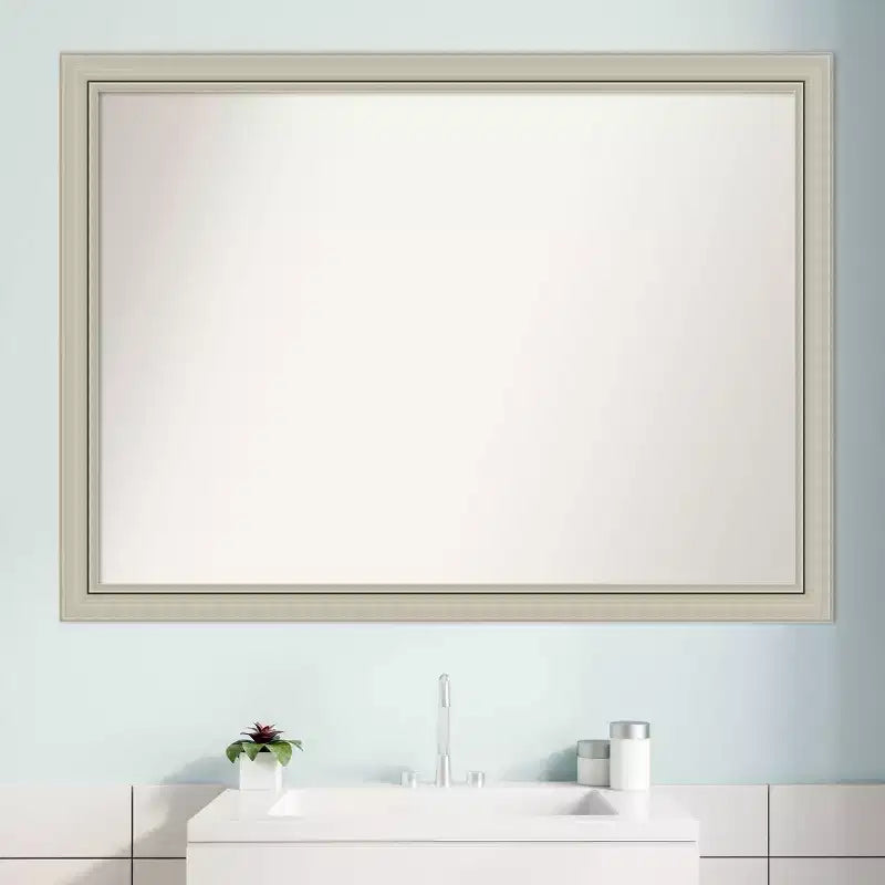 42" x 31" Non-Beveled Silver Narrow Wood Bathroom Wall Mirror