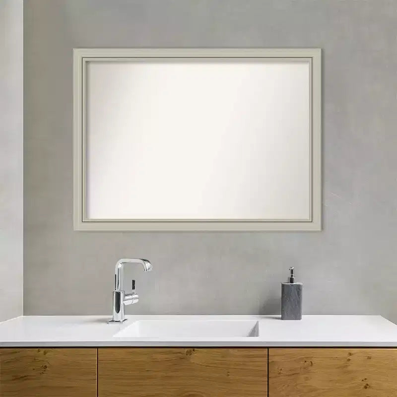 42" x 31" Non-Beveled Silver Narrow Wood Bathroom Wall Mirror