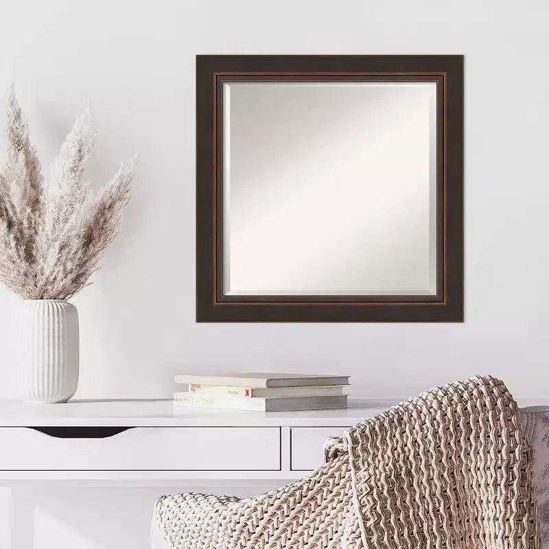 25" x 25" Beveled Bronze Wood Wall Mirror