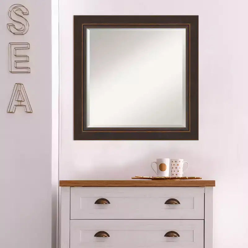 25" x 25" Beveled Bronze Wood Wall Mirror