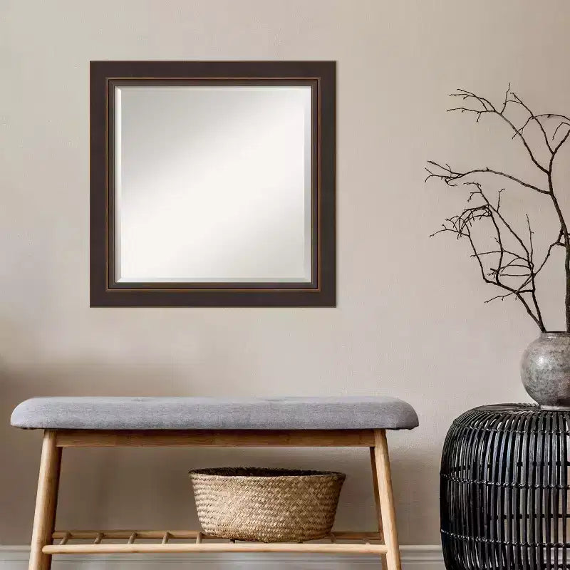 25" x 25" Beveled Bronze Wood Wall Mirror