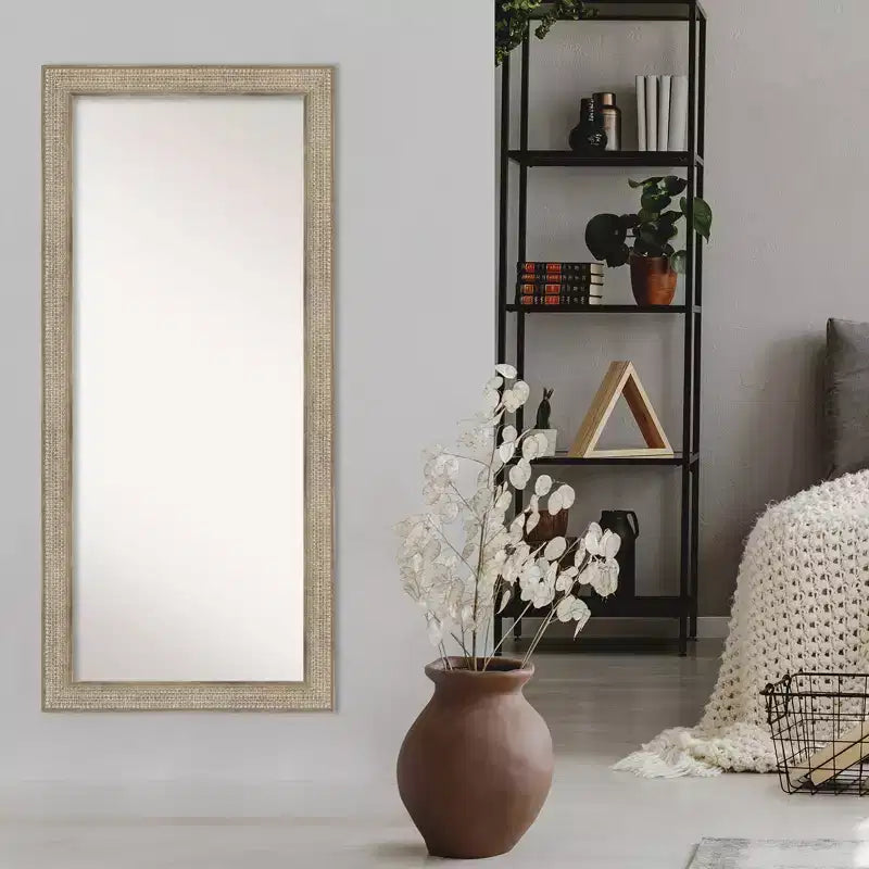 30" x 66" Non-Beveled Silver Wood Full Length Floor Leaner Mirror