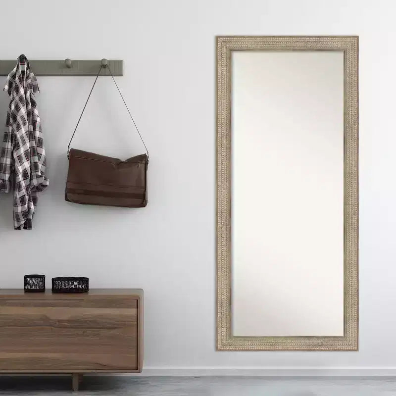 30" x 66" Non-Beveled Silver Wood Full Length Floor Leaner Mirror