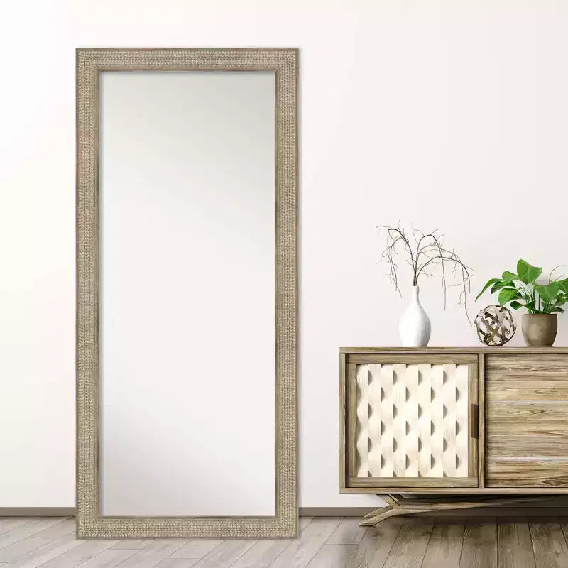 30" x 66" Non-Beveled Silver Wood Full Length Floor Leaner Mirror