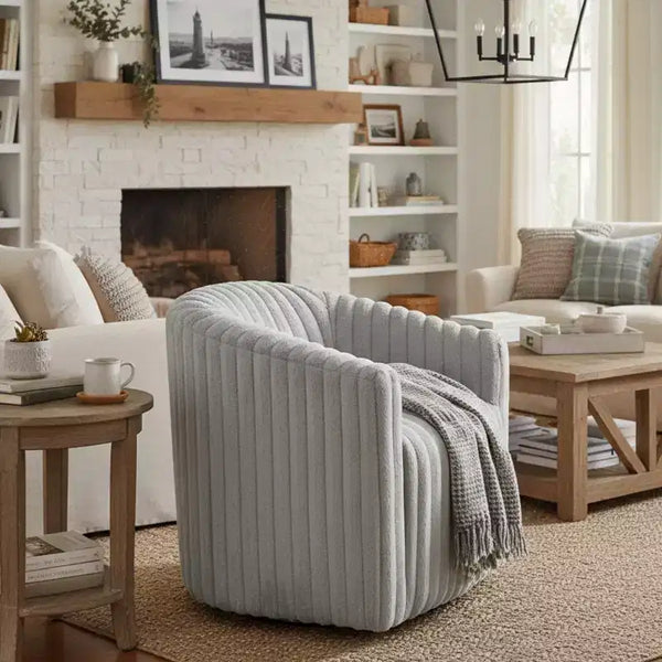 GDFStudio Harwell Ultra Plush Cord Swivel Barrel Chair with Metal Base