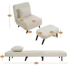 3-in-1 Foldable Linen Chaise Lounge, Accent Chair with Footrest, Detachable Pillow, Adjustable Backrest, Convertible Sofa Bed for Living Room
