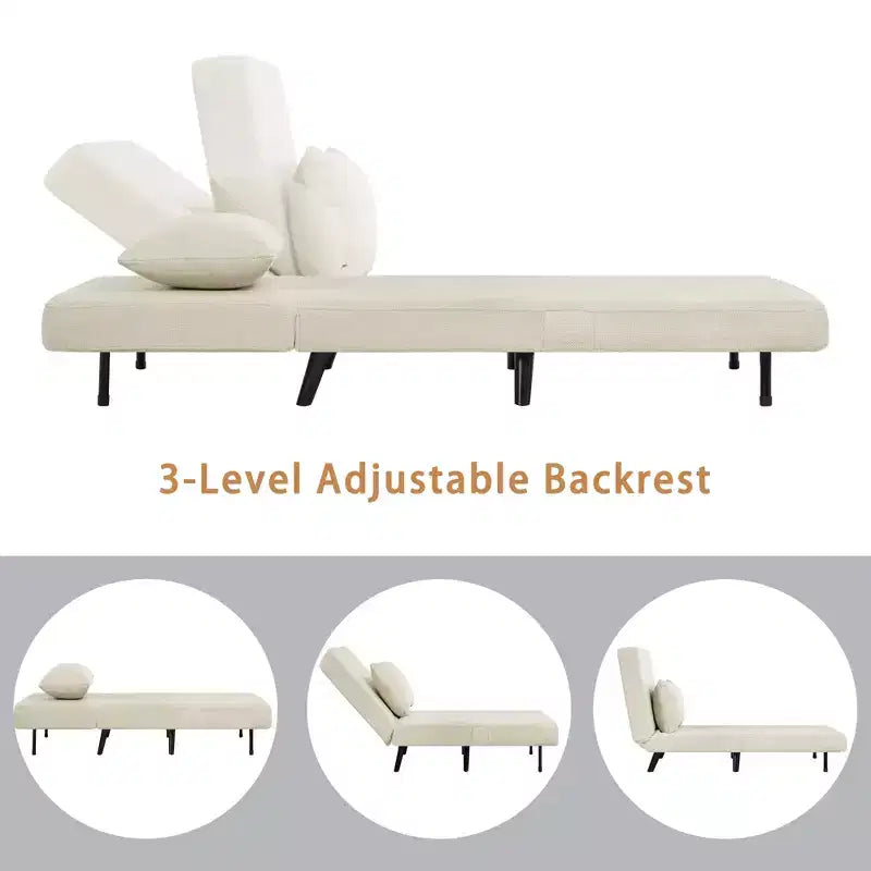 3-in-1 Foldable Linen Chaise Lounge, Accent Chair with Footrest, Detachable Pillow, Adjustable Backrest, Convertible Sofa Bed for Living Room