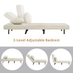 3-in-1 Foldable Linen Chaise Lounge, Accent Chair with Footrest, Detachable Pillow, Adjustable Backrest, Convertible Sofa Bed for Living Room