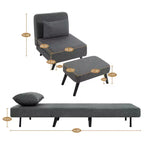 3-in-1 Foldable Linen Chaise Lounge, Accent Chair with Footrest, Detachable Pillow, Adjustable Backrest, Convertible Sofa Bed for Living Room