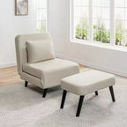 3-in-1 Foldable Linen Chaise Lounge, Accent Chair with Footrest, Detachable Pillow, Adjustable Backrest, Convertible Sofa Bed for Living Room