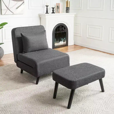 TUYOHW 3-in-1 Foldable Linen Chaise Lounge,Accent Chair with Footrest,Detachable Pillow,Adjustable Backrest,Convertible Sofa Bed for Living Room