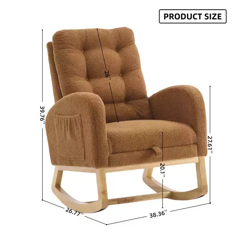 Accent Rocking Chair, High Back Rocker with Footrest, Rubber Wood Legs, Storage Pocket, Upholstered Chair for Living Room, Bedroom, Nursery