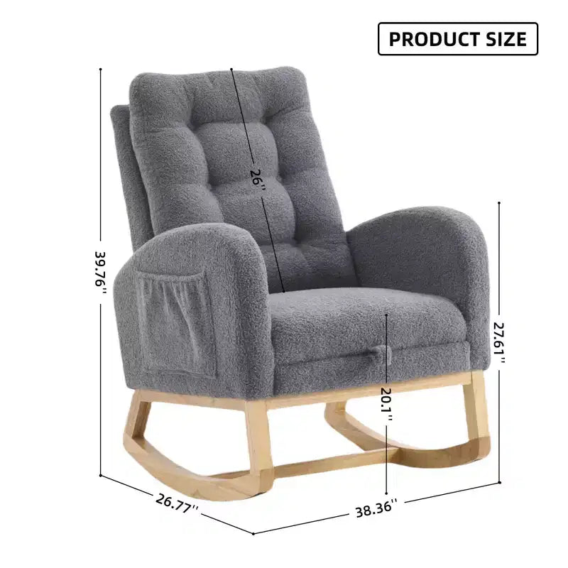 Accent Rocking Chair, High Back Rocker with Footrest, Rubber Wood Legs, Storage Pocket, Upholstered Chair for Living Room, Bedroom, Nursery