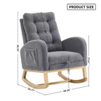 Accent Rocking Chair, High Back Rocker with Footrest, Rubber Wood Legs, Storage Pocket, Upholstered Chair for Living Room, Bedroom, Nursery