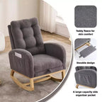 Accent Rocking Chair, High Back Rocker with Footrest, Rubber Wood Legs, Storage Pocket, Upholstered Chair for Living Room, Bedroom, Nursery