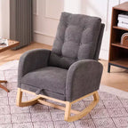 Accent Rocking Chair, High Back Rocker with Footrest, Rubber Wood Legs, Storage Pocket, Upholstered Chair for Living Room, Bedroom, Nursery