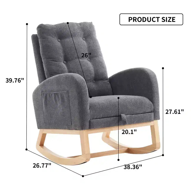 Accent Rocking Chair, High Back Rocker with Footrest, Rubber Wood Legs, Storage Pocket, Upholstered Chair for Living Room, Bedroom, Nursery