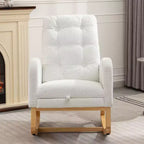 Accent Rocking Chair, High Back Rocker with Footrest, Rubber Wood Legs, Storage Pocket, Upholstered Chair for Living Room, Bedroom, Nursery