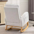 Accent Rocking Chair, High Back Rocker with Footrest, Rubber Wood Legs, Storage Pocket, Upholstered Chair for Living Room, Bedroom, Nursery