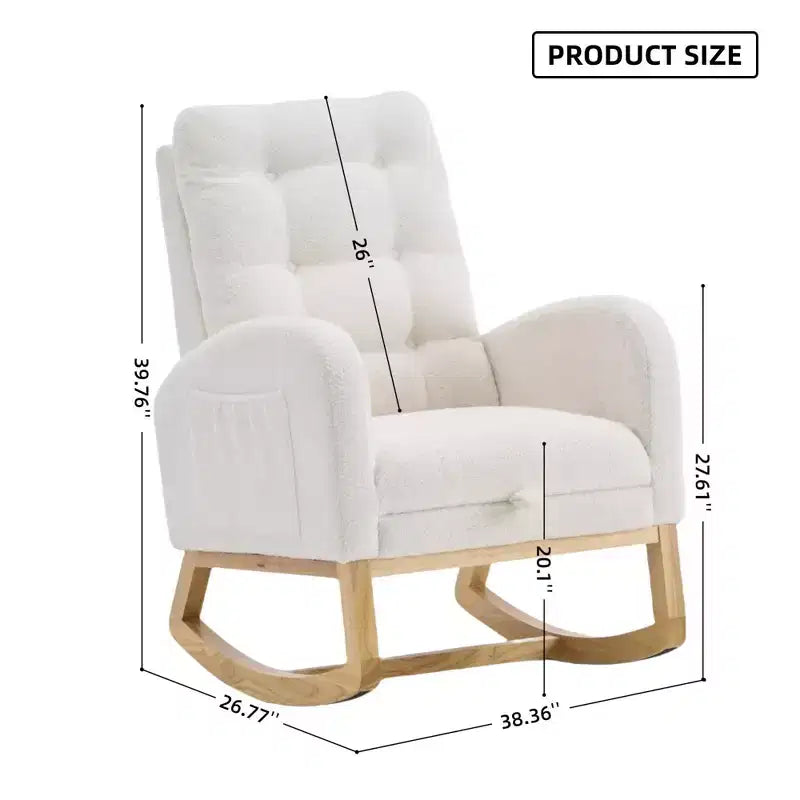 Accent Rocking Chair, High Back Rocker with Footrest, Rubber Wood Legs, Storage Pocket, Upholstered Chair for Living Room, Bedroom, Nursery