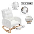 Accent Rocking Chair, High Back Rocker with Footrest, Rubber Wood Legs, Storage Pocket, Upholstered Chair for Living Room, Bedroom, Nursery