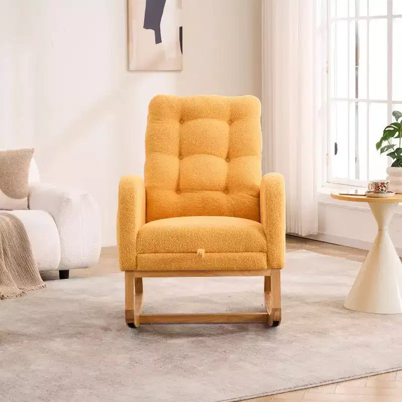 Accent Rocking Chair, High Back Rocker with Footrest, Rubber Wood Legs, Storage Pocket, Upholstered Chair for Living Room, Bedroom, Nursery