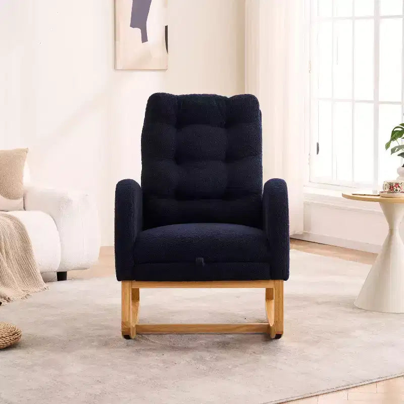 Accent Rocking Chair, High Back Rocker with Footrest, Rubber Wood Legs, Storage Pocket, Upholstered Chair for Living Room, Bedroom, Nursery