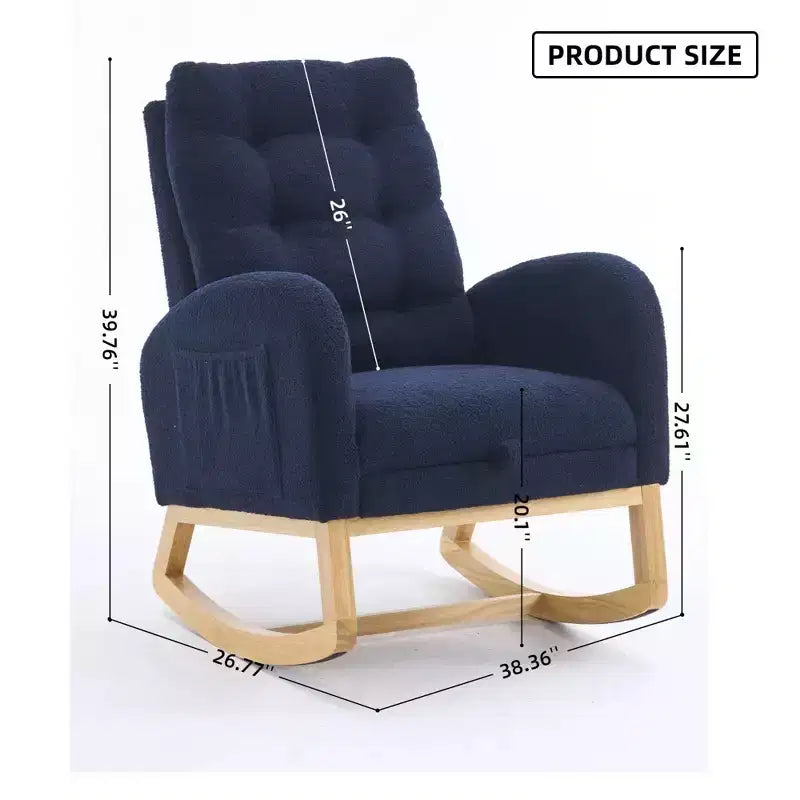 Accent Rocking Chair, High Back Rocker with Footrest, Rubber Wood Legs, Storage Pocket, Upholstered Chair for Living Room, Bedroom, Nursery