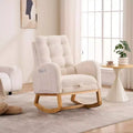 Accent Rocking Chair, High Back Rocker with Footrest, Rubber Wood Legs, Storage Pocket, Upholstered Chair for Living Room, Bedroom, Nursery