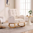 Accent Rocking Chair, High Back Rocker with Footrest, Rubber Wood Legs, Storage Pocket, Upholstered Chair for Living Room, Bedroom, Nursery