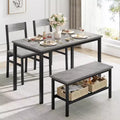 Dining Table and Chairs Set of 4, Kitchen Table and 2 Chairs for 4 with Bench, Metal Frame Dining Room Set Gray