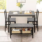 Dining Table and Chairs, Kitchen Table and 2 Chairs for 4 with Bench, Metal Frame Dining Room Gray