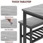 Dining Table and Chairs, Kitchen Table and 2 Chairs for 4 with Bench, Metal Frame Dining Room Gray