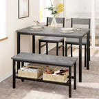 Dining Table and Chairs, Kitchen Table and 2 Chairs for 4 with Bench, Metal Frame Dining Room Gray