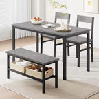 Dining Table and Chairs, Kitchen Table and 2 Chairs for 4 with Bench, Metal Frame Dining Room Gray