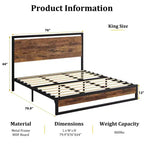 Bed Frame with Headboard and Footboard, Heavy Duty Slats Support with Under Bed Storage, Non-Slip, Easy Assembly, Rustic Brown (6 in, Twin)
