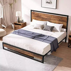Bed Frame with Headboard and Footboard, Heavy Duty Slats Support with Under Bed Storage, Non-Slip, Easy Assembly, Rustic Brown (6 in, Twin)