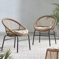 MAYEERTY Set of 2 Patio Boho Woven Rattan Outdoor Dining Chairs with Metal Frame & Water-Resistant Cushions