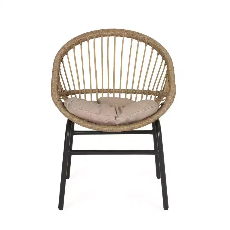 Patio Boho Woven Rattan Outdoor Dining Chairs with Metal Frame & Water-Resistant Cushions