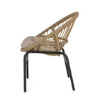 Patio Boho Woven Rattan Outdoor Dining Chairs with Metal Frame & Water-Resistant Cushions
