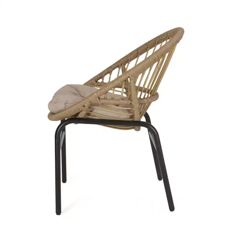 Patio Boho Woven Rattan Outdoor Dining Chairs with Metal Frame & Water-Resistant Cushions
