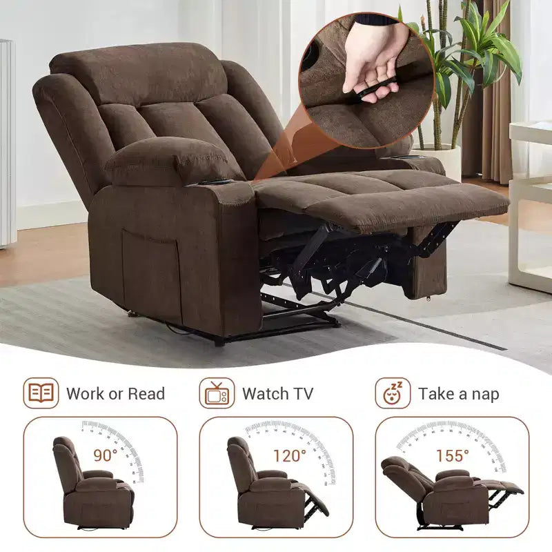 Oversized Recliner Chair with Massage and Heat - Manual Reclining Sofa with Cup Holders and Storage Pocket, Comfortable Overstuffed Deep Seat